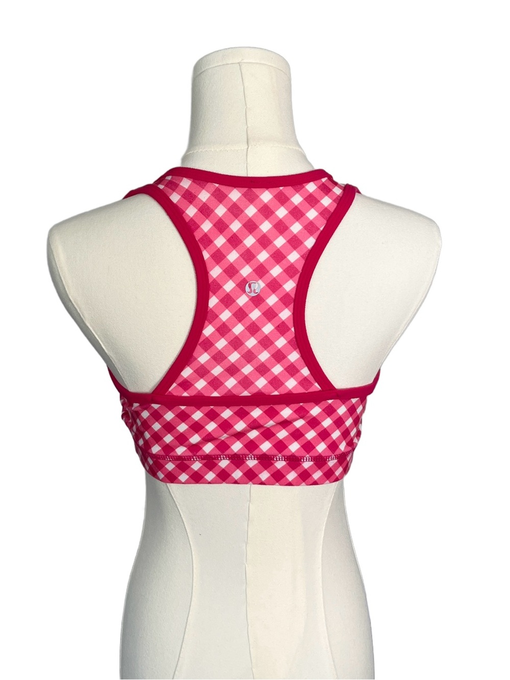 lululemon athletica Deep V Pink Gingham Sports Bra Size 6 - Picture 2 of 6